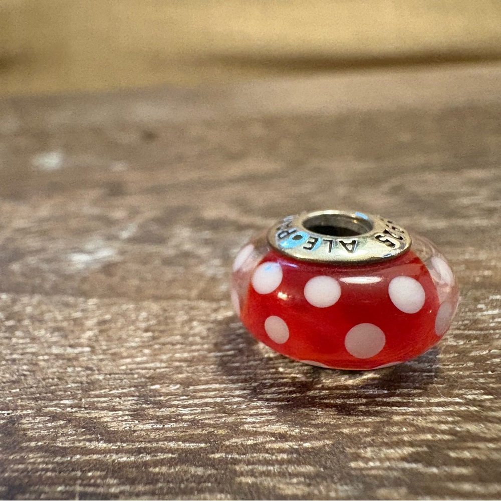 Pandora and Disney Minnie Mouse Red and White Polka Dot Charm Bead